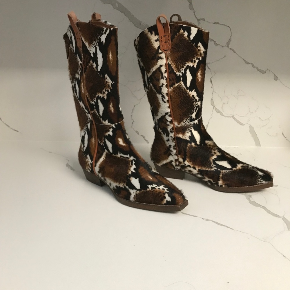 Free People We the Free Dagget Western Montage Ocelot  Hair on Boots Size 37